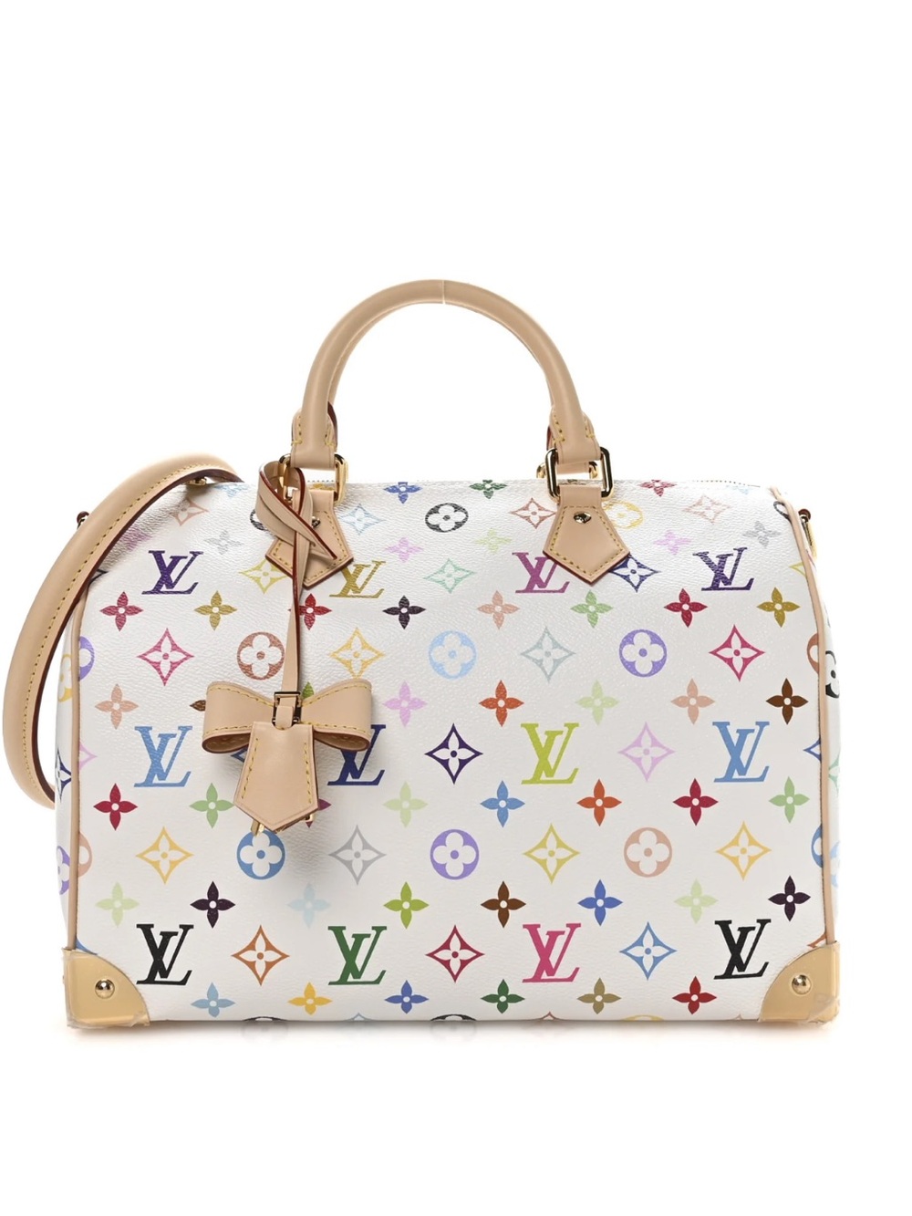 Louis Vuitton White Multicolor Monogram Speedy with Bow Charm